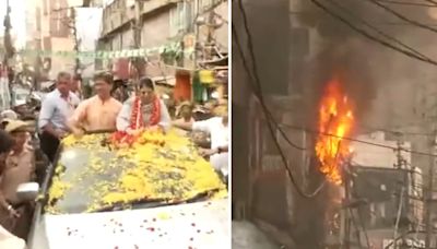 Video: PDP Chief Mehbooba Mufti's Roadshow Diverted After Electric Pole Catches Fire Near Bharat Mata Chowk In Jammu