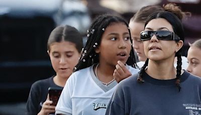 Kourtney Kardashian dines out with daughter Penelope and niece North