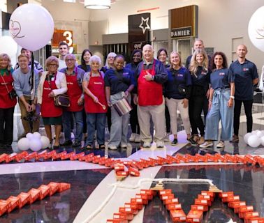 Vaughan Mills donates a 900 metre domino display of pasta to the local food bank