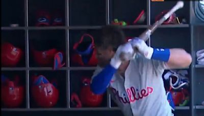 Bryce Harper Viciously Destroys Bat in Dugout After Striking Out vs. Giants