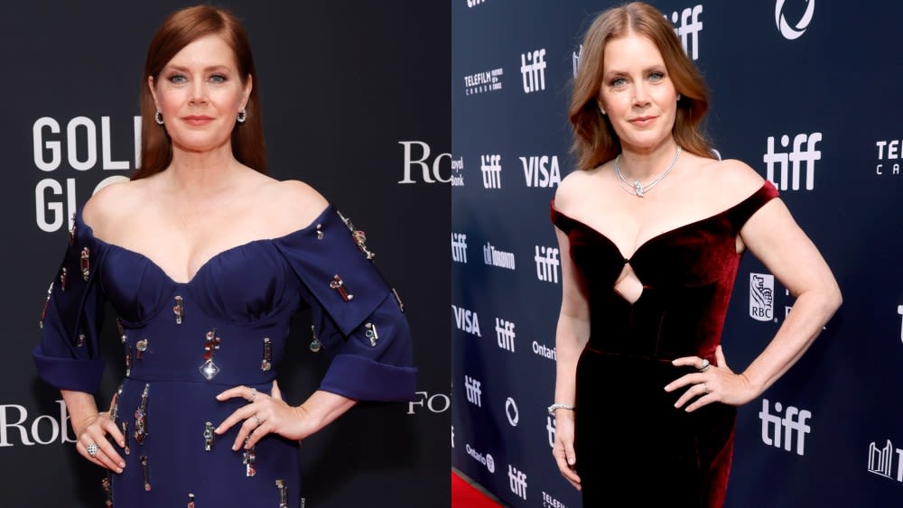 Amy Adams Favors Glittering Embellishments and Off-the-shoulder Necklines in Custom Prada and Velvet Dresses at the 2024 Toronto International Film Festival