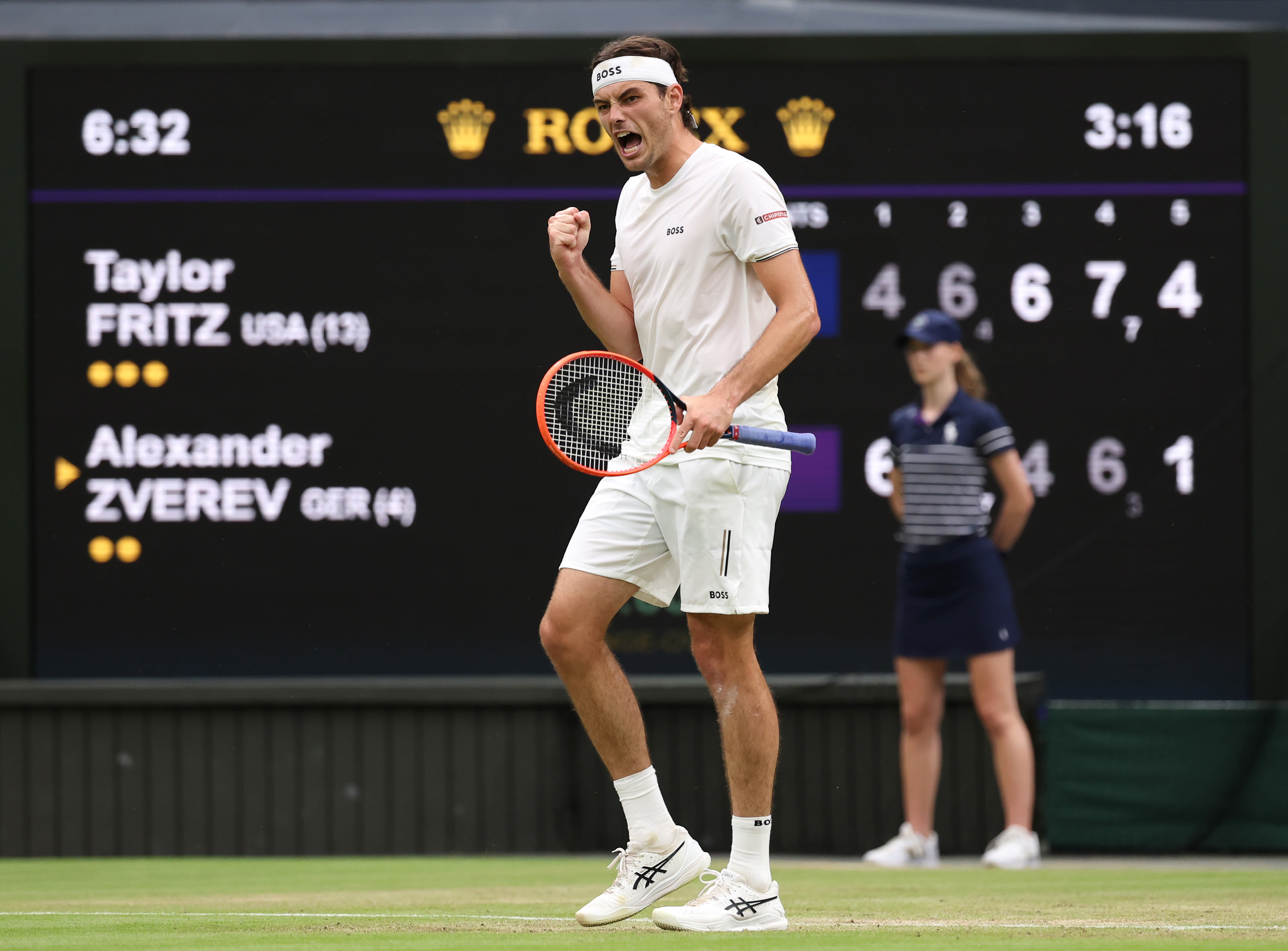 Wimbledon: Taylor Fritz rallies from 2 sets down to upset Alexander Zverev; Danielle Collins upset by Barbora Krejcikova