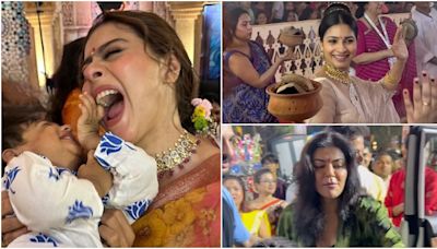 Durga Puja 2024: Kajol shares playful moment with Rani Mukerji, Sushmita Sen arrives with Rohman Shawl. See inside videos and photos