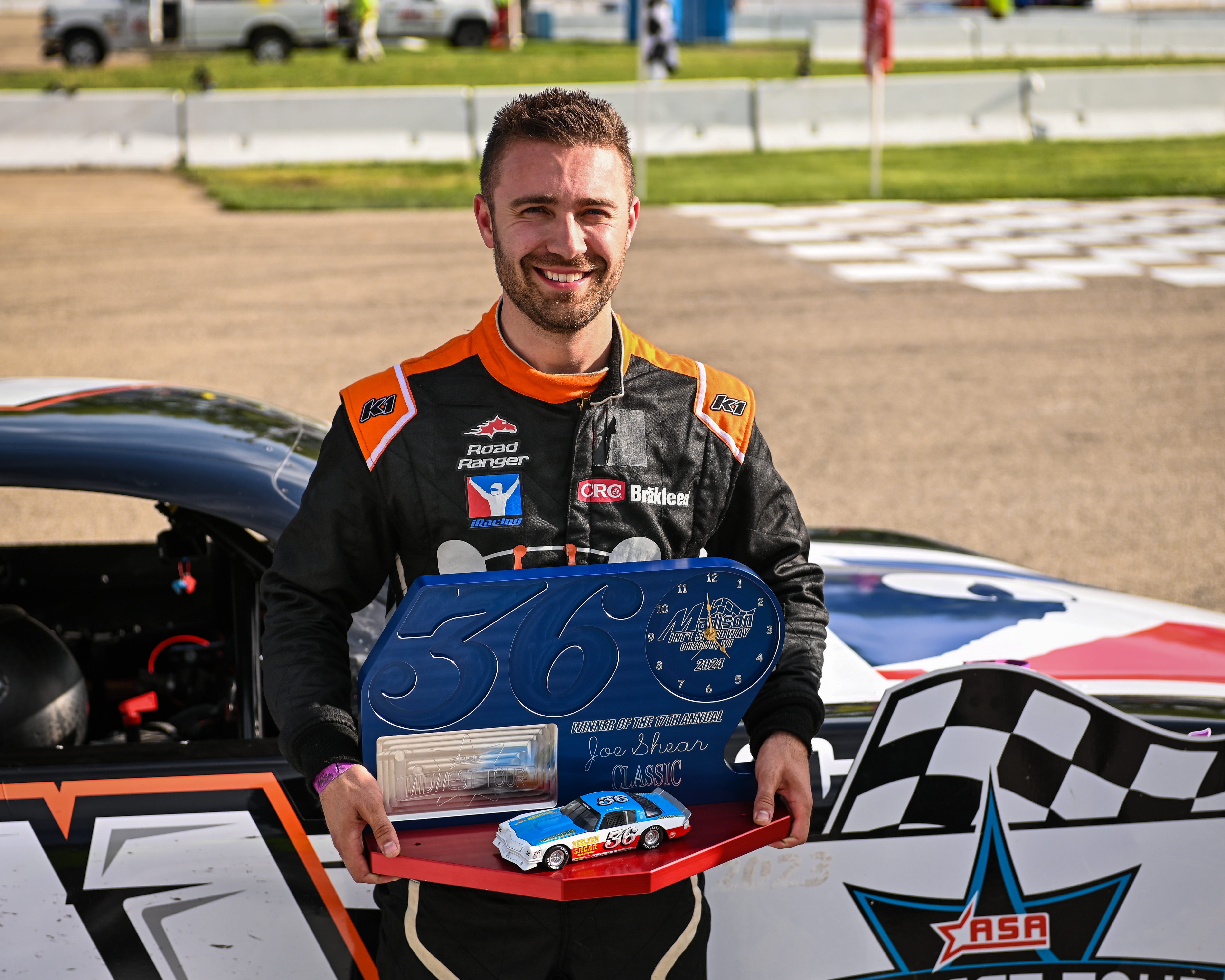 Ty Majeski won Joe Shear's race Sunday. His day job has him working with Shear's son.