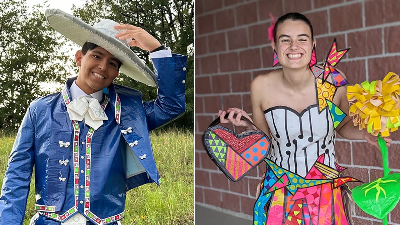 Teens' show-stopping prom outfits made only from duct tape score them $15K in scholarships