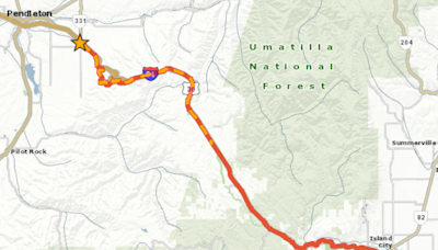 Durkee Fire closes I-84 eastbound from Pendleton to Baker City