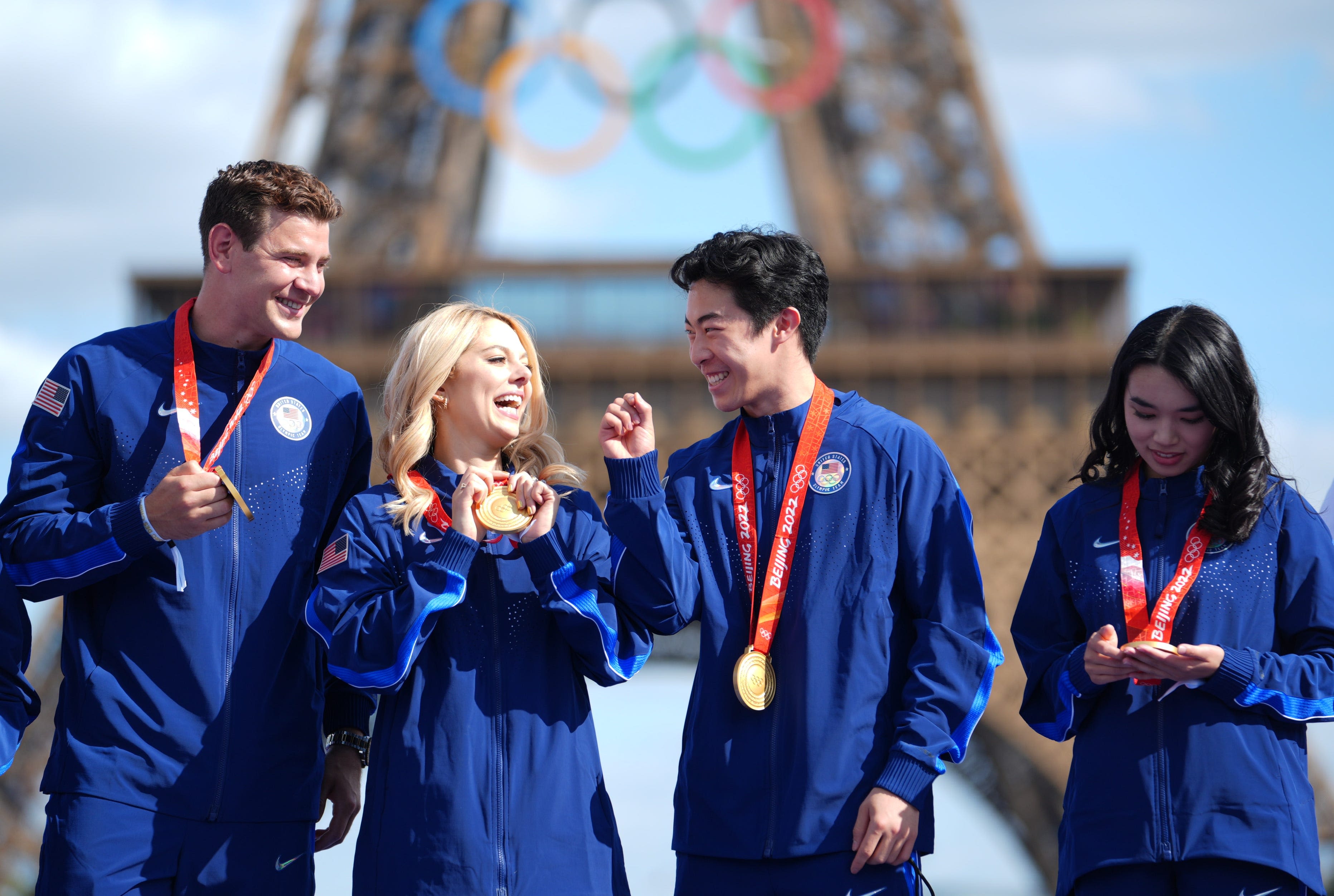 US Olympic figure skating team finally gets its golden moment in shadow of Eiffel Tower