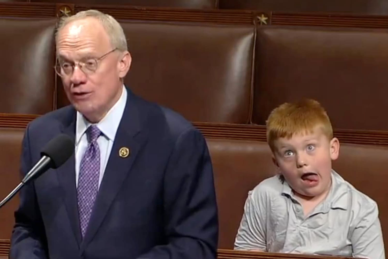 Congressman’s son steals the spotlight while his dad delivers remarks at the Capitol