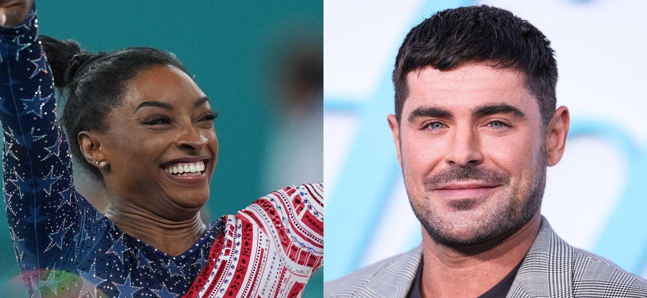 Simone Biles Receives A Kiss From Zac Efron Following Team USA Gold Win