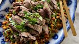 Lily Higgins: Harissa-glazed chickpeas make the perfect base for juicy barbecued lamb