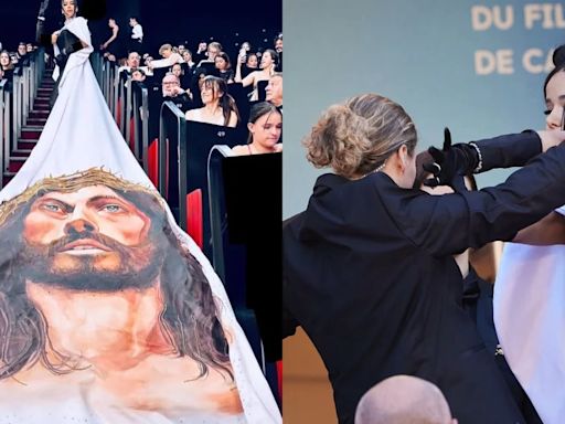 Escándalo en Cannes: Massiel Taveras empujó a un guardia mientras lucía vestido con imagen de Jesús