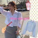 Miss vivi girl ~韓國流行短版白襯衫，防曬襯衫，小外套/ 白色，藍色/Free size /發訊訂購