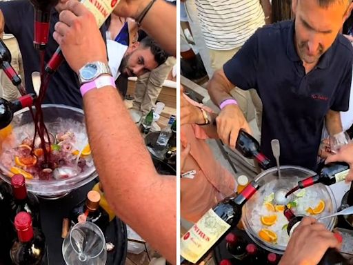 Outcry as diners tip dozens of bottles of vintage £3,200 Petrus into a bowl to make '£100,000' sangria