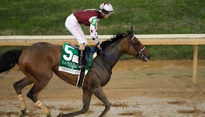 Filly Thorpedo Anna goes wire to wire to dominate soggy 150th Kentucky Oaks at Churchill Downs