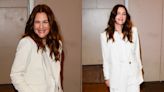 Drew Barrymore Means Business in Pin-striped Veronica Beard Suit While Visiting ‘CBS Mornings’