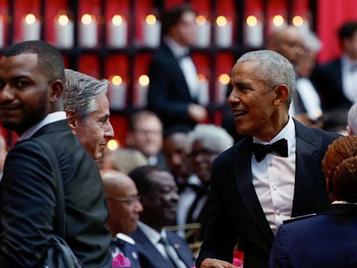 Barack is back! Obama stops by Biden’s lavish state dinner for Kenyan president