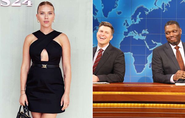 Scarlett Johansson Admits She's 'Terrified' When Husband Colin Jost and Michael Che Do “SNL” Joke Swap