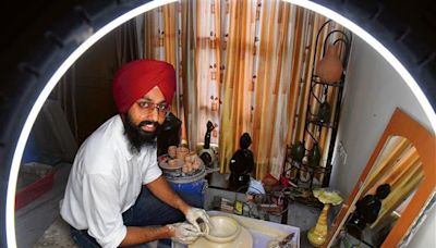 Bhupinder Singh uses the traditional pottery wheel to create contemporary sculptures, a genre which he calls ‘altered pottery sculpture’