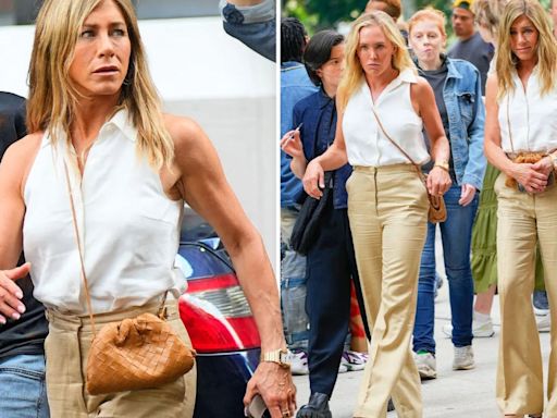 Jennifer Aniston, 55, wows in white & beige while in NYC with her doppelganger