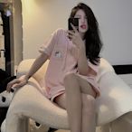 韓國ins粉色坑條純棉睡衣女夏季卡通HelloKitty短袖家居服兩件套~成人遊樂園