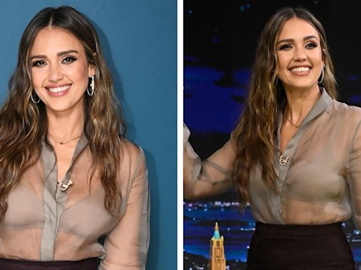 Jessica Alba Embraces Sheer Detailing in Fendi Look for ‘Jimmy Fallon’ Show Appearance, Talks New Film ‘Trigger Warning’