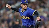 Luis Castillo of the Seattle Mariners pitches during the third inning against the Texas Rangers at T-Mobile Park on Friday, June 14, 2024, in Seattle.