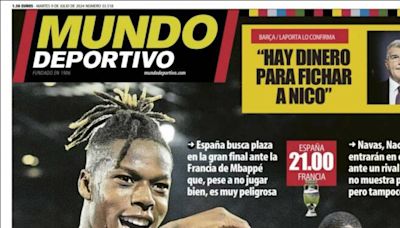 El partido de semifinales de la Eurocopa entre España y Francia, protagonista de las portadas deportivas de hoy