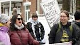 Protestors gather in Montreal on March 16, 2024, calling on the Canadian government to regularize undocumented migrants