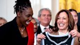 ​​Joe Biden and Kamala Harris celebrate the WNBA's Las Vegas Aces at White House event