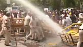 BJP Workers Protest Delhi Water Crisis Outside Jal Board Office, Face Water Cannons