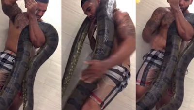 Watch: Terrifying Video Shows Man Bathing With Enormous Python