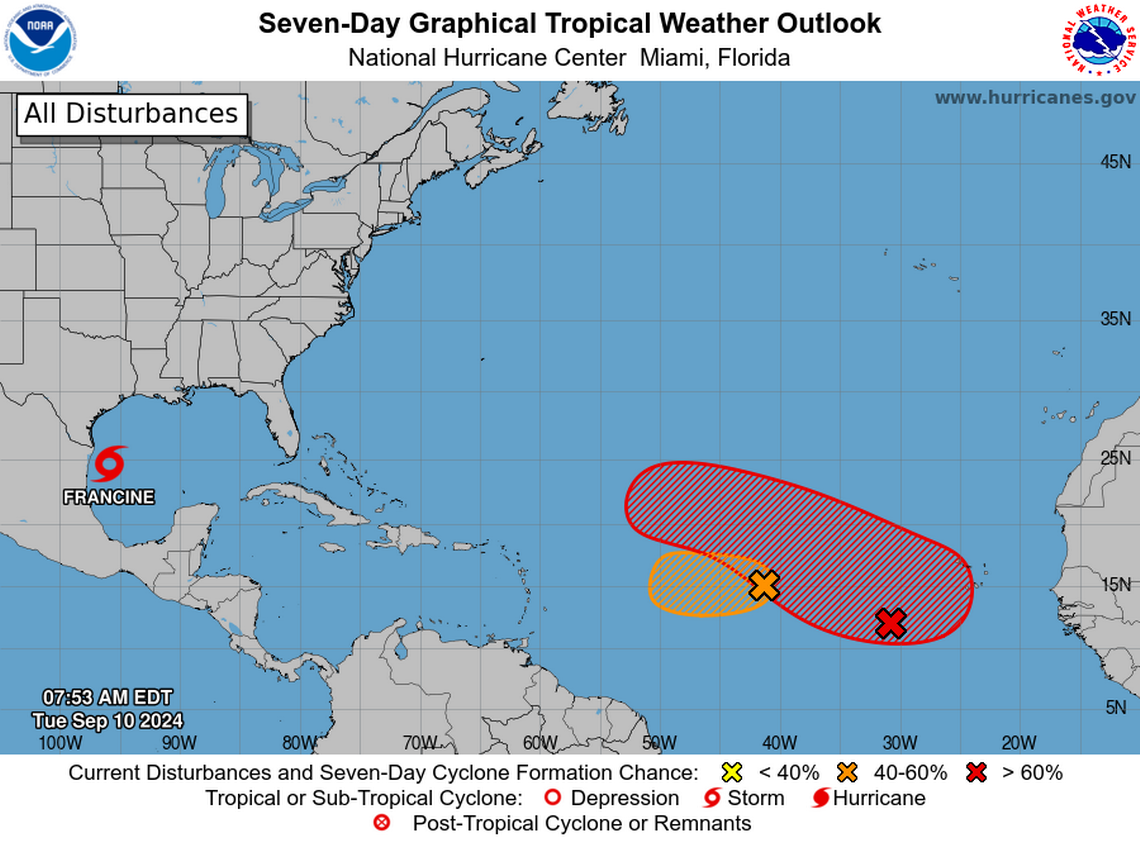 Tropical Storm Francine could become hurricane as two systems churn in the Atlantic