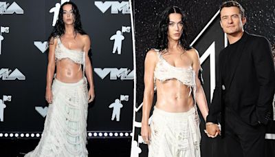 Katy Perry looks shipwrecked in wet and wild look on the 2024 VMAs red carpet with Orlando Bloom