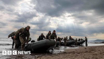 Plymouth based 42 Commando Royal Marines train on Tregantle Beach