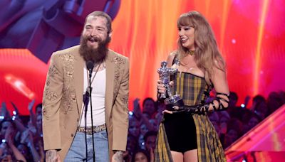 Taylor Swift & Post Malone Make Each Other Blush While Accepting Best Collab for ‘Fortnight’ at 2024 VMAs