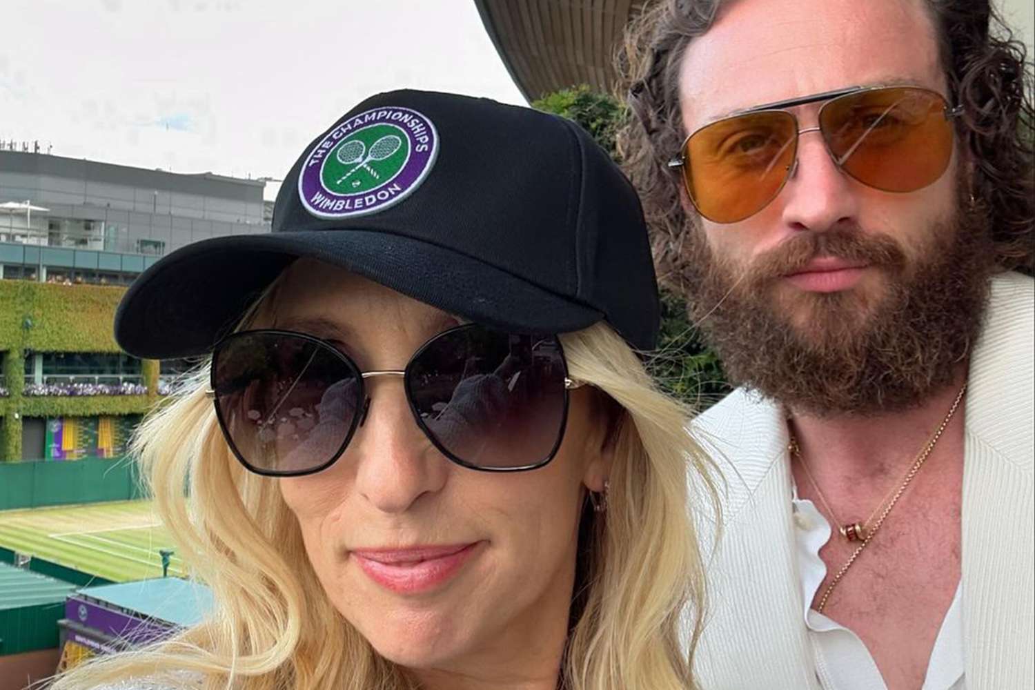 Sam Taylor-Johnson and Aaron Taylor-Johnson Attend Wimbledon Serving Coordinating Cream-Colored Looks