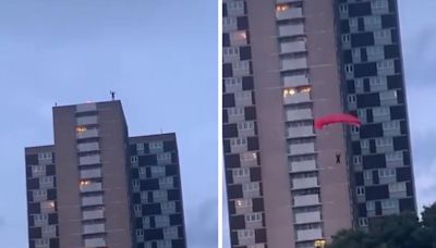 Man deploys parachute after leaping from Millbrook Towers in shock video