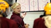 Natalie Darwitz, former Minnesota Gophers star, works with the team as an assistant coach on Sept. 22, 2008, in Minneapolis.