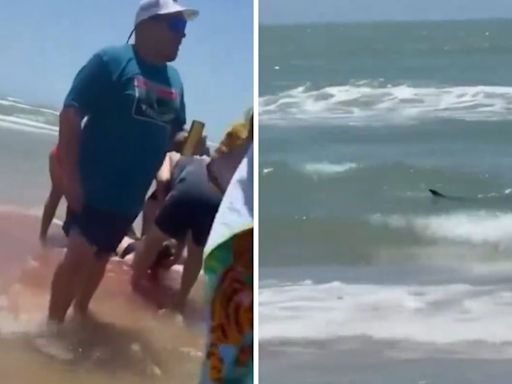 Horrifying video shows seawater turning red as shark attacks four people in Texas