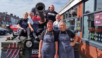 Eddie Hall rocks up at diner in trademark tank