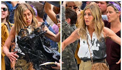 Jennifer Aniston leva banho de petróleo em bastidores de série e faz cara feia