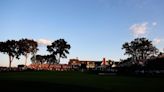 A view of the 18th green and clubhouse during the final round of the U.S. Open at Oakmont Country Club on June 19, 2016, in Oakmont, Pennsylvania.