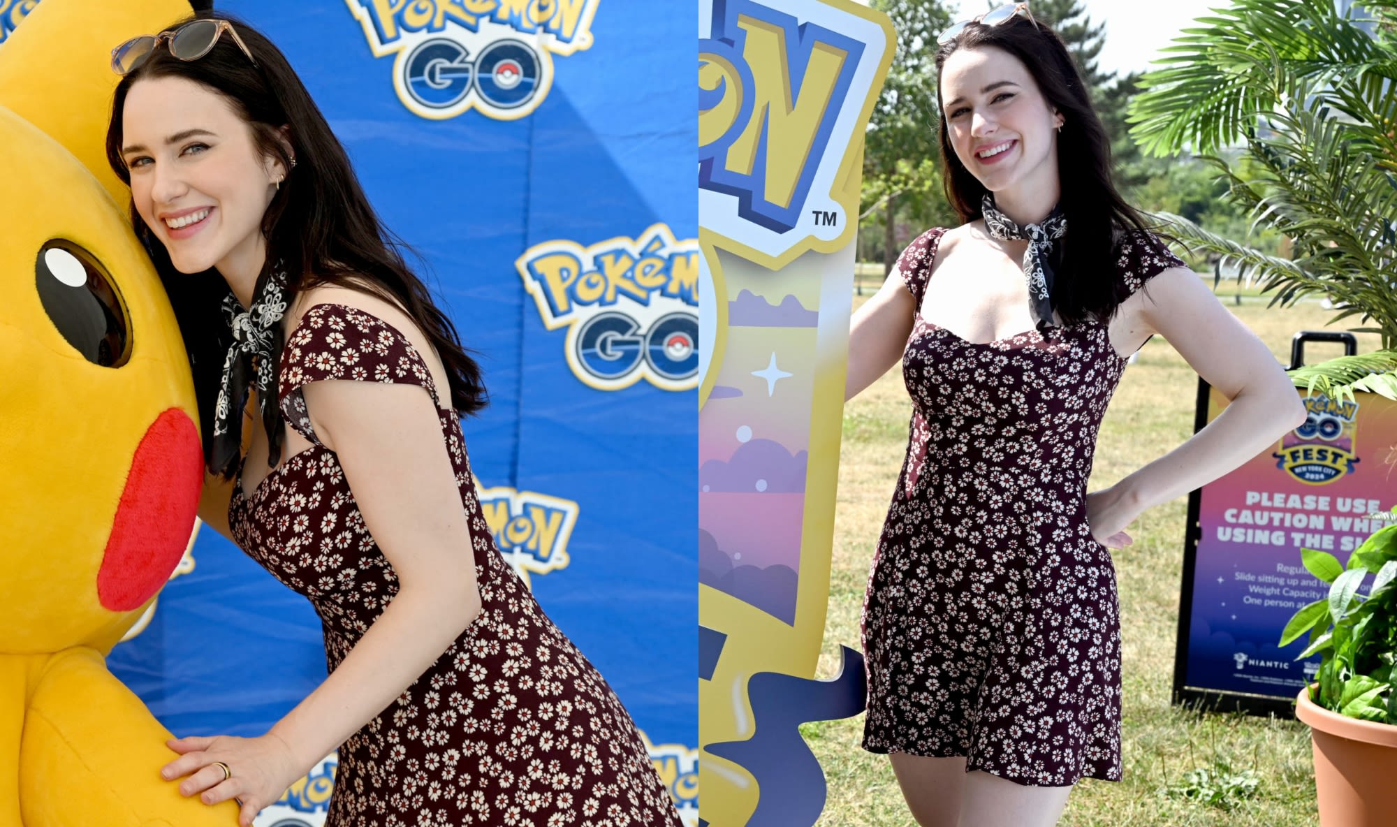 Rachel Brosnahan Brings Flower Power to Pokémon Go Fest in Playful Reformation Minidress With Cascading Floral Print