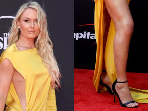 Lindsey Vonn Shows How to Coordinate Ankle Strap Sandals With a Side Slit Dress on the 2024 ESPY Awards Red Carpet