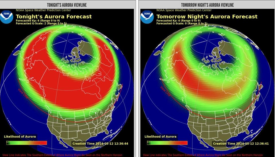 NOAA Posts Aurora Viewline for Sunday and Monday Night (Experimental) – Through Sunday Night, the Next Series of Very Fast Moving Coronal...