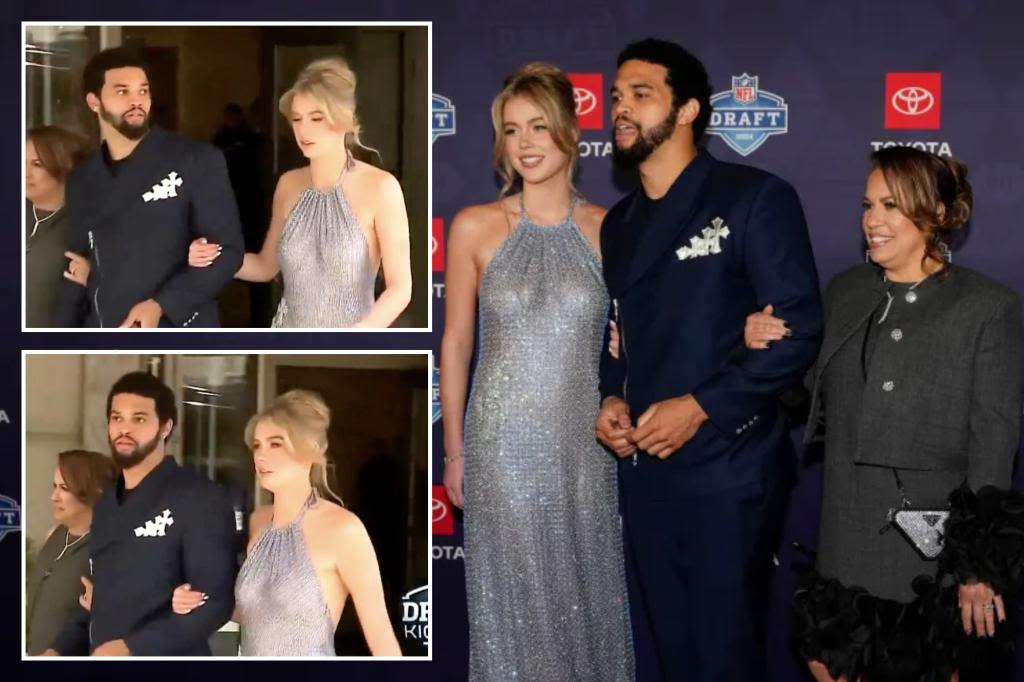 Caleb Williams arrives at 2024 NFL Draft with girlfriend Alina Thyregod