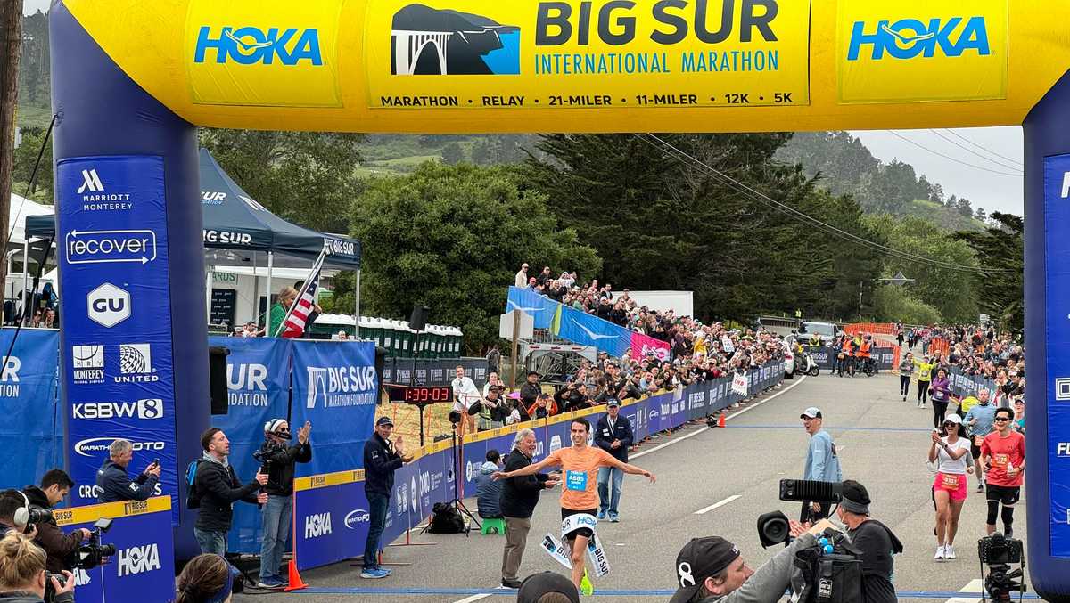 Winner of 2024 Big Sur International Marathon crosses finish line