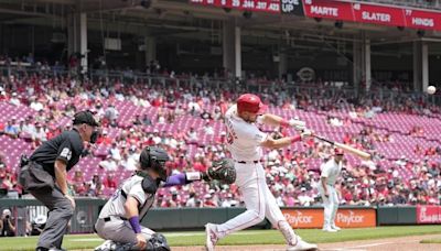 Stephenson homers twice to power Greene and the Reds to an 8-1 victory over the Rockies