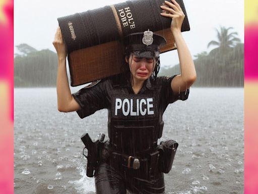 Facebook Lunatics Are Making AI-Generated Pictures of Cops Carrying Huge Bibles Through Floods Go Viral