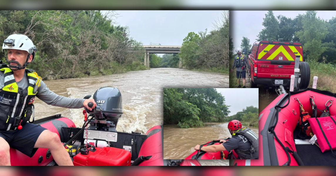 Swiftwater team trains on swollen Denton Creek in Denton County, Texas